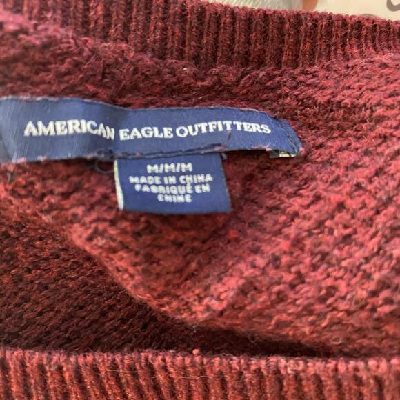 AE Maroon‎ Cable Knit Fisherman Sweater SZ M Cottagecore Cabin Core Peasant - Picture 2 of 6